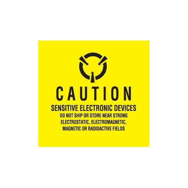 Decker Tape Products Label, DL9100, CAUTION SENSITIVE ELECTRONIC DEVICES, 4" X 4" DL9100 - main